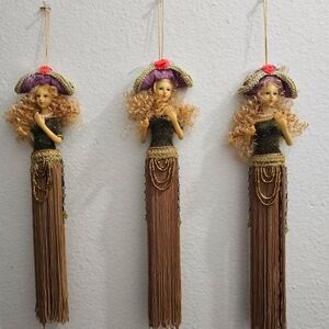Charming Gold and Brown Hanging Doll Trio